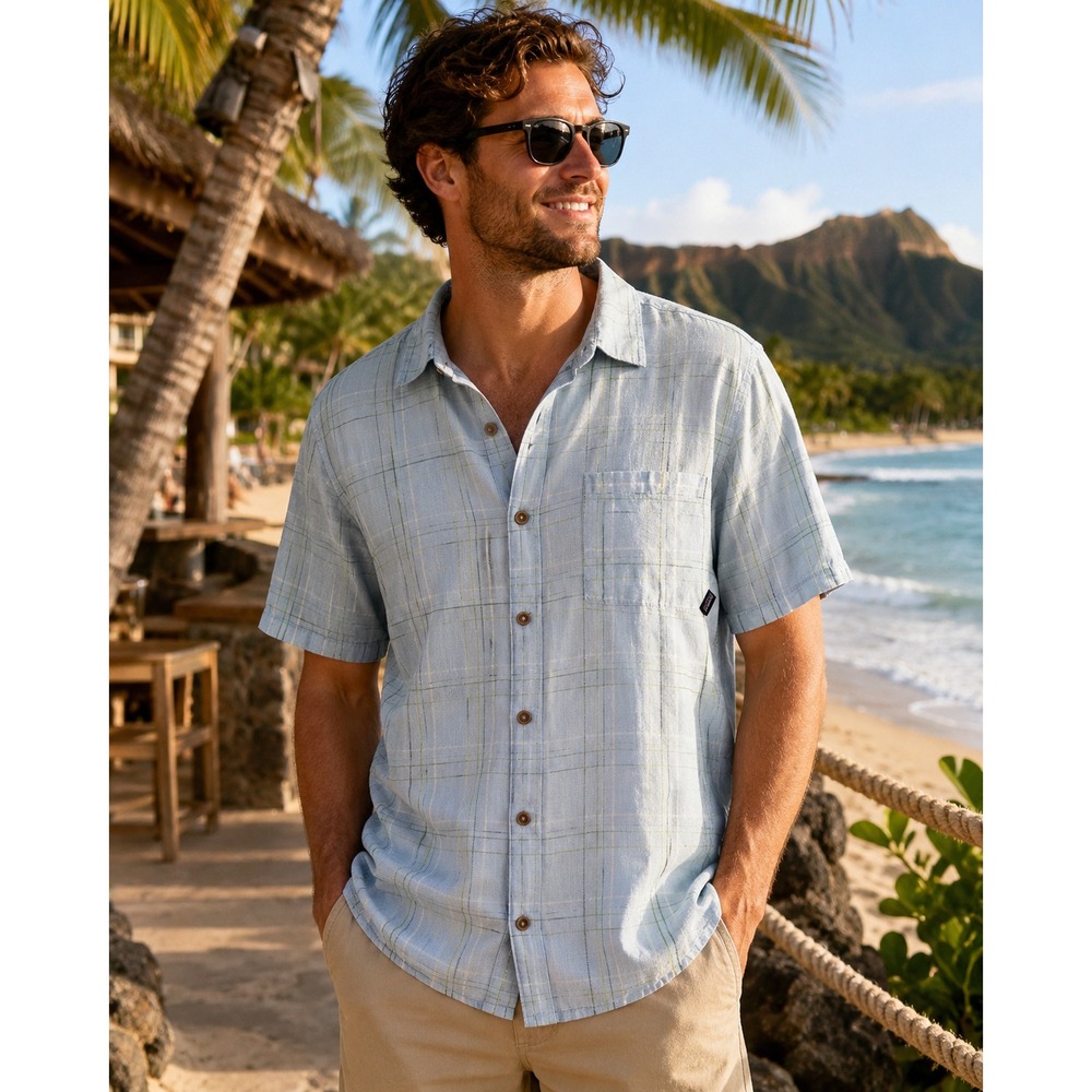Patagonia Short-Sleeved Hemp Shirt Light Blue Plaid Men's Size Large Gorpcore